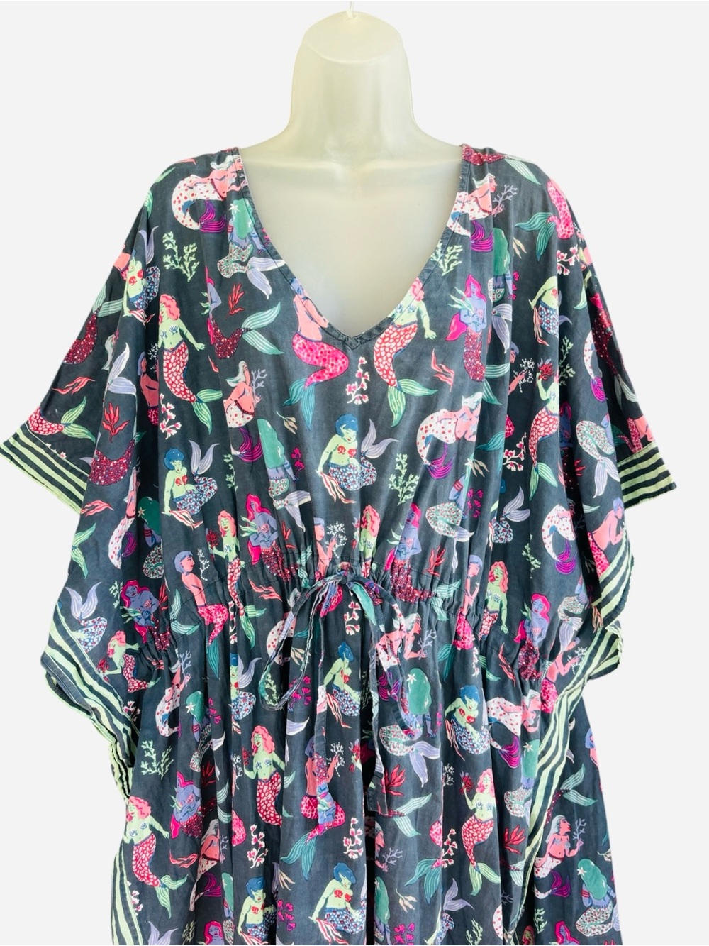Print Fresh Mythical Mermaids Let’s Cruise Caftan Coastal Beach Organic Cotton - Picture 3 of 16